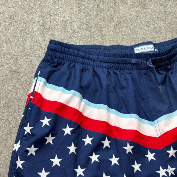 Burlebo Swim Trunks Men XL Blue White Red Patriotic Flag Print Stretch 7" - Picture 2 of 16